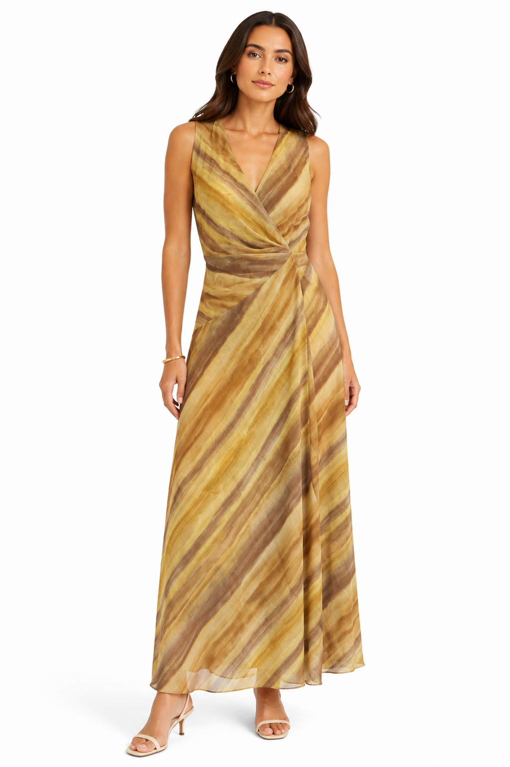 Golden Marble-Print Twist-Front Maxi Dress
