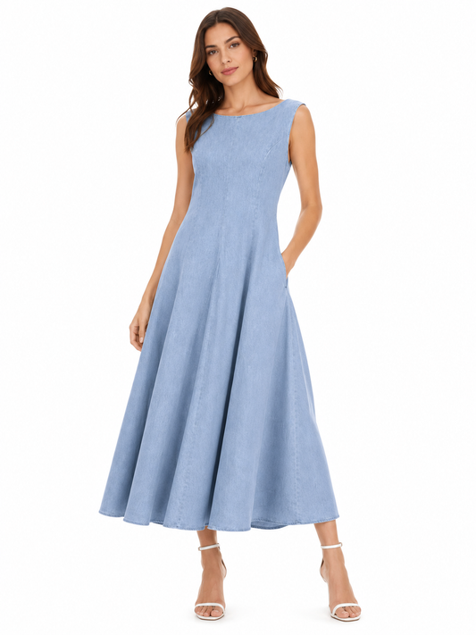 Sky blue sleeveless A-line maxi dress