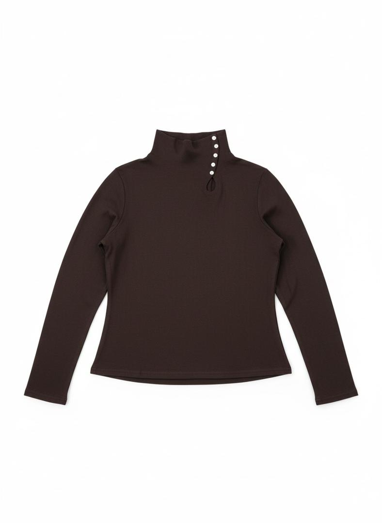 Chic Buttoned High-Neck Fitted Top – brown