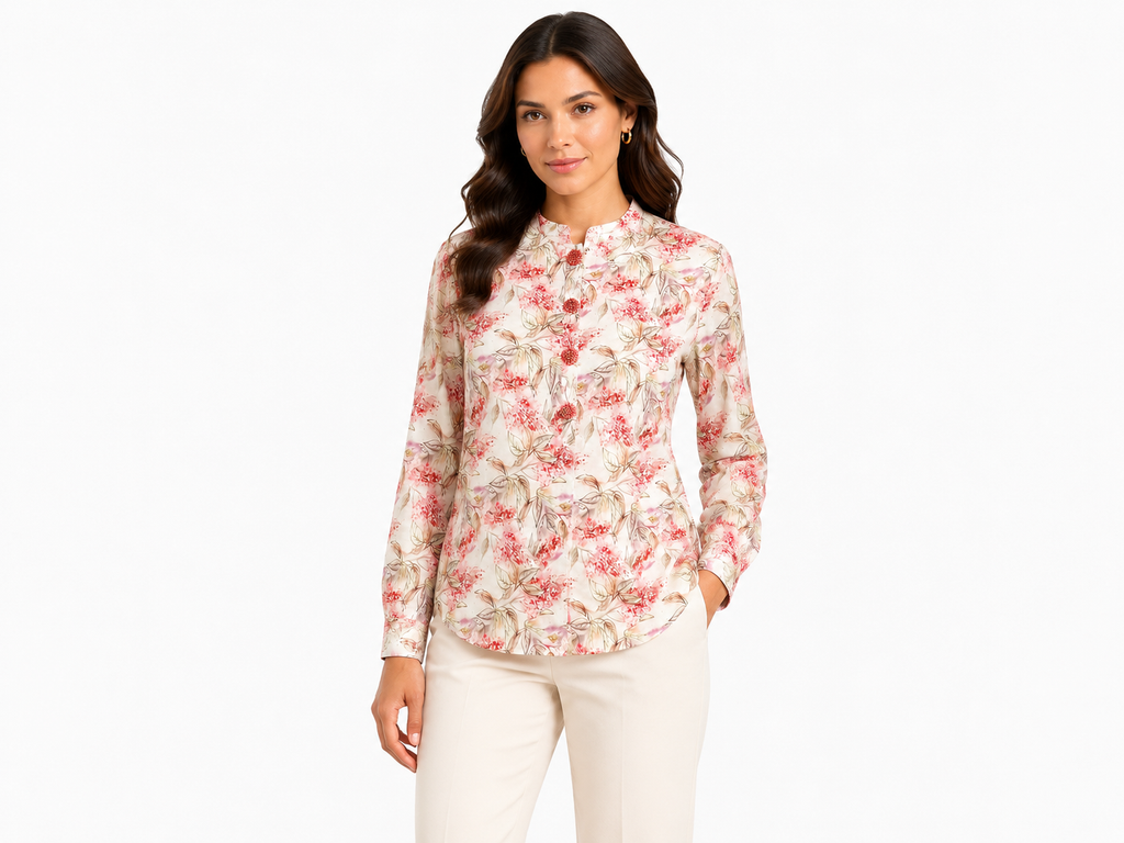 Women floral print long sleeve blouse