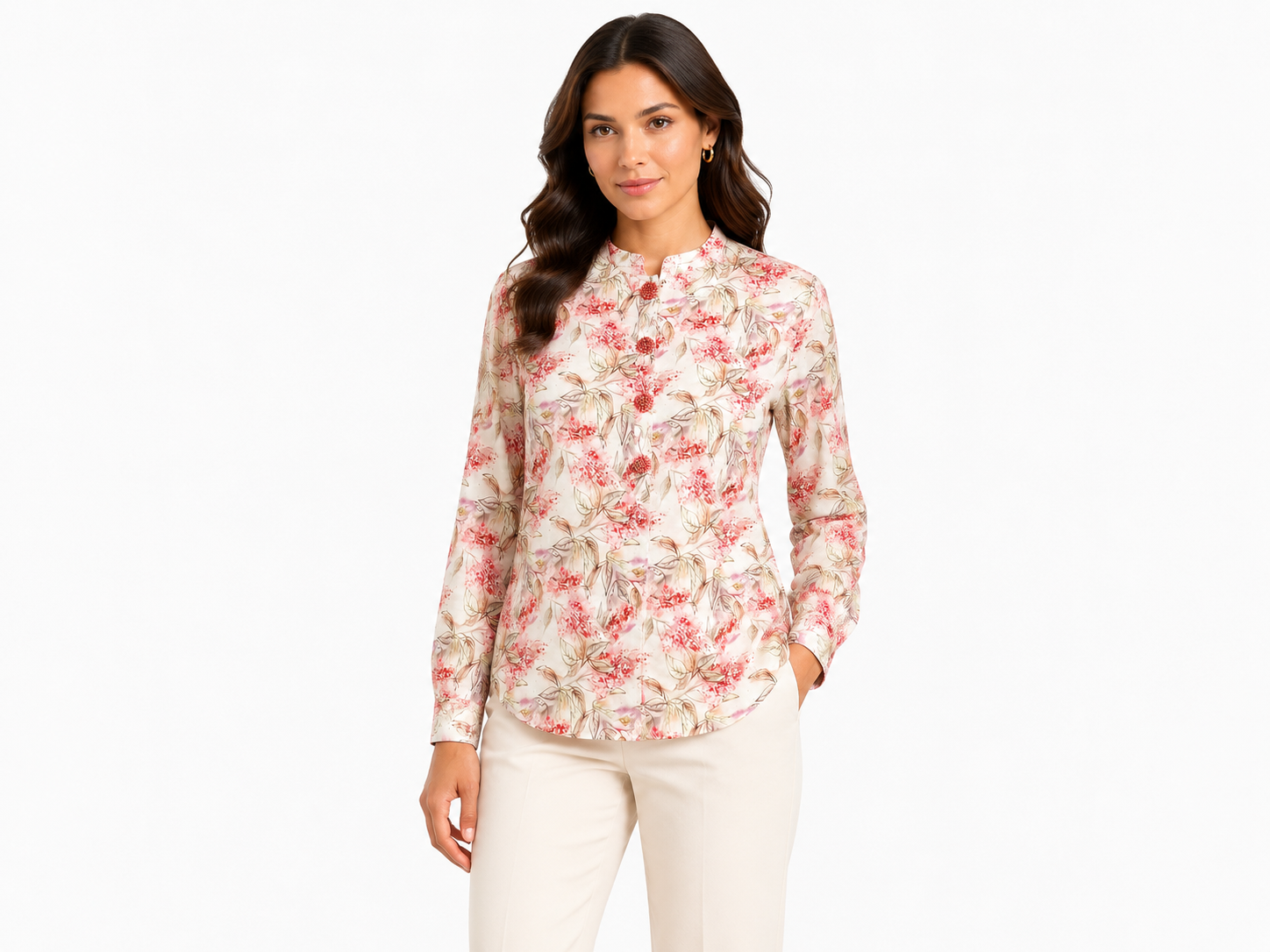 Women floral print long sleeve blouse
