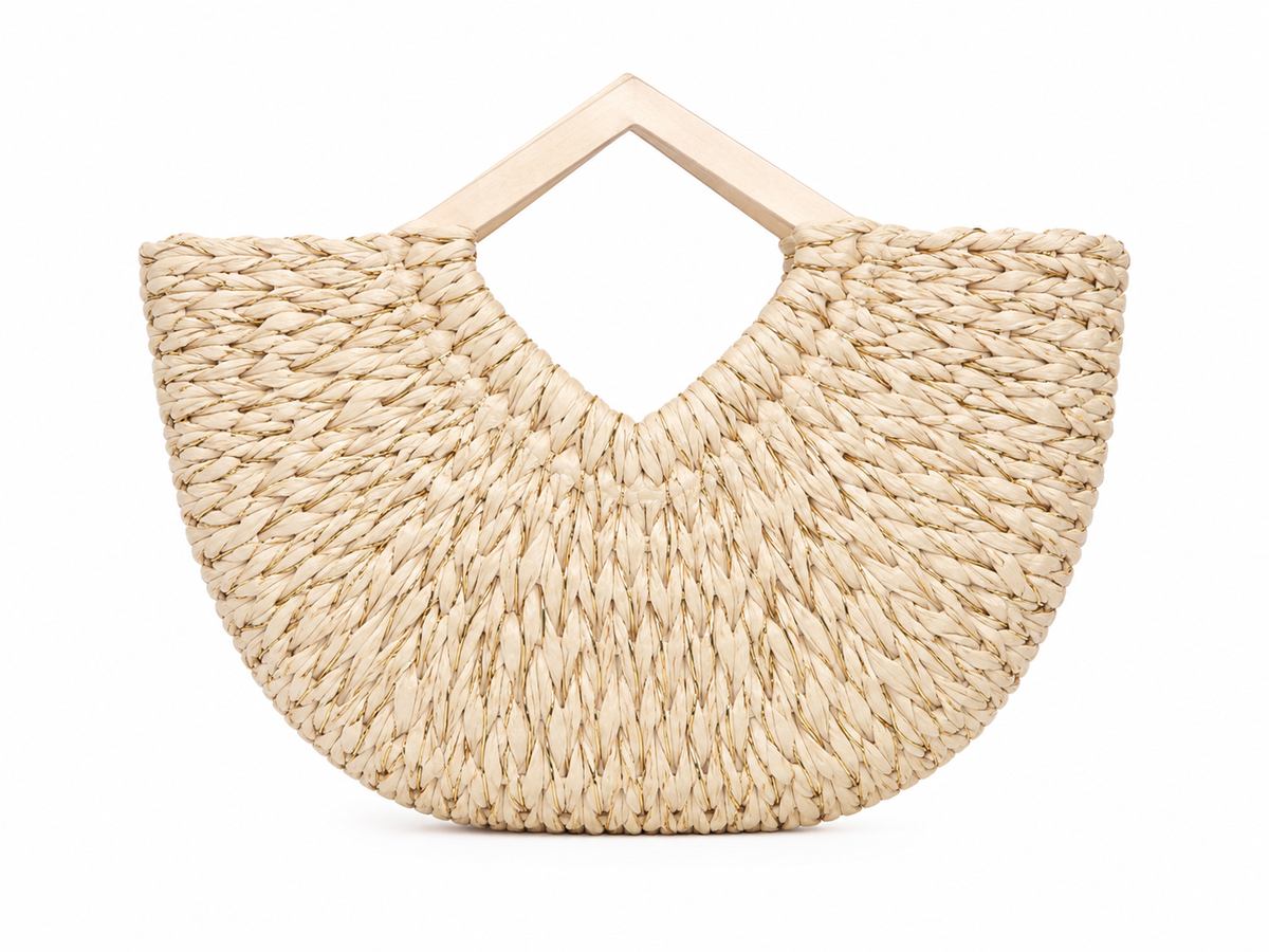Golden weave crescent bag