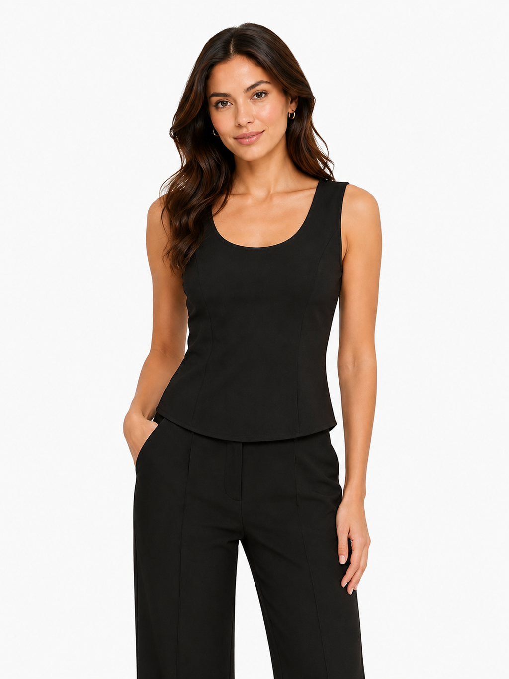 Women’s Black Lace-Panel Beaded Sleeveless Top