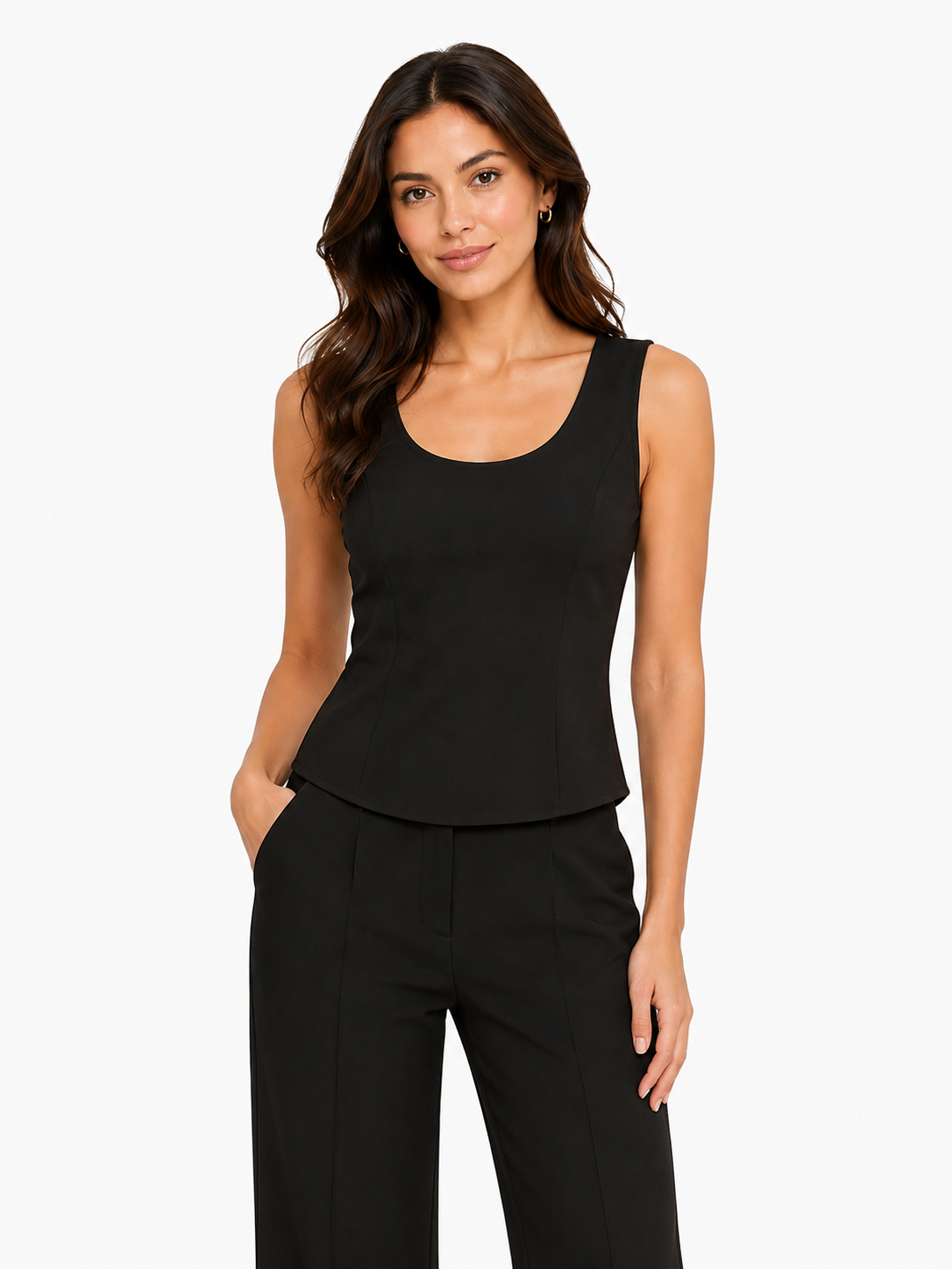 Women’s Black Lace-Panel Beaded Sleeveless Top