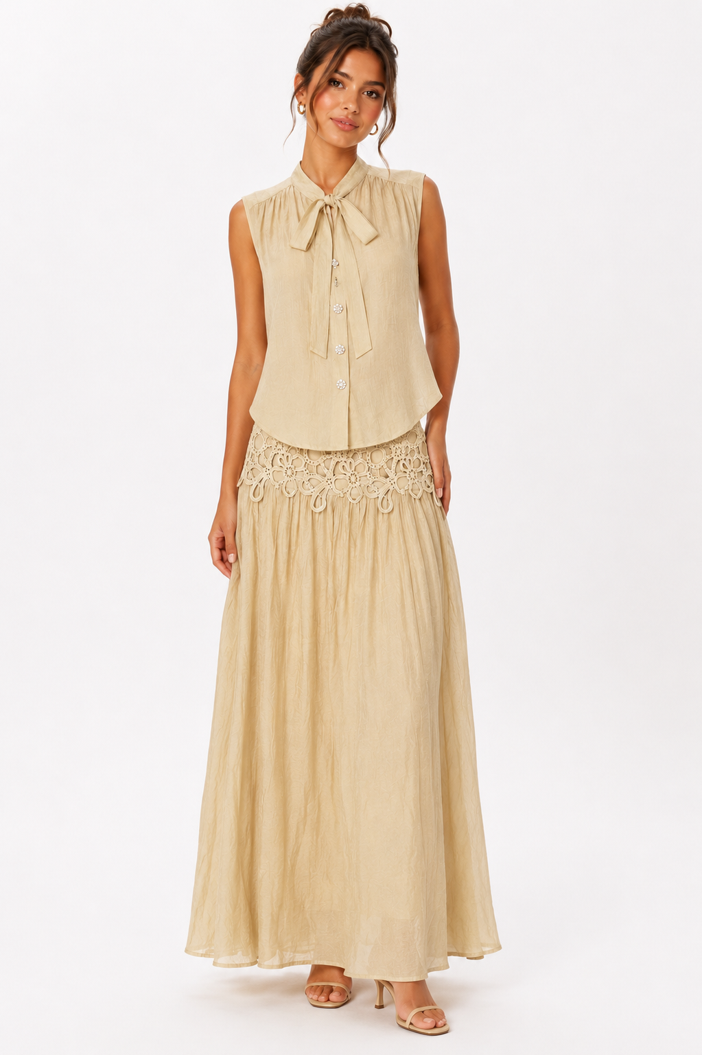 Elegant beige two-piece skirt set