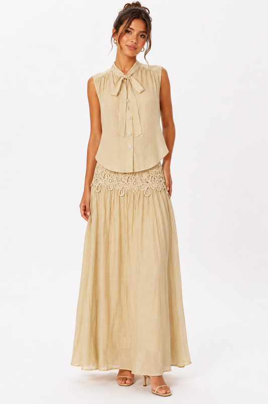 Elegant beige two-piece skirt set