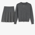Charcoal Grey Pleated Skirt and Zip-Up Cardigan Set