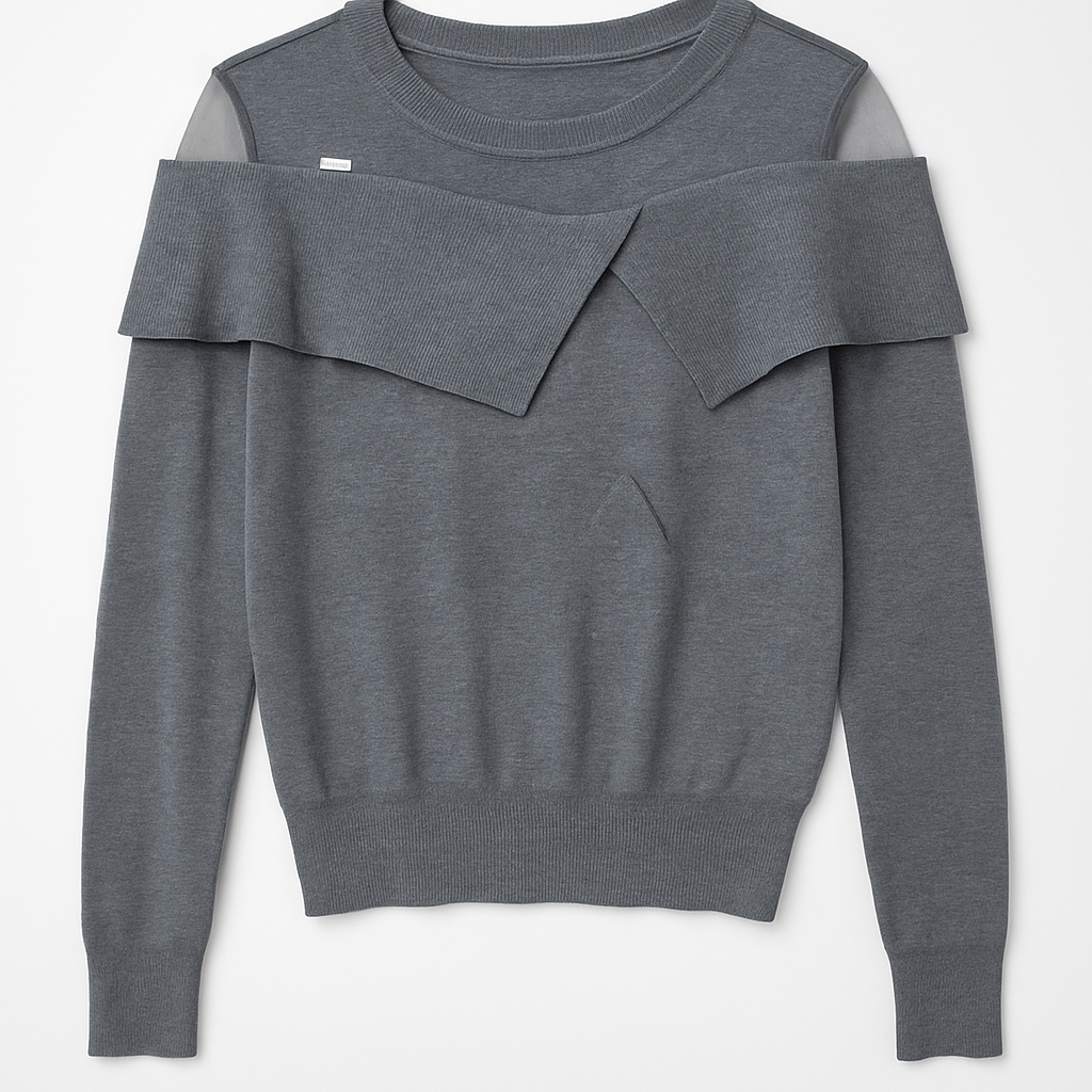 Layered Shoulder Detail Knit Top in Charcoal Gray
