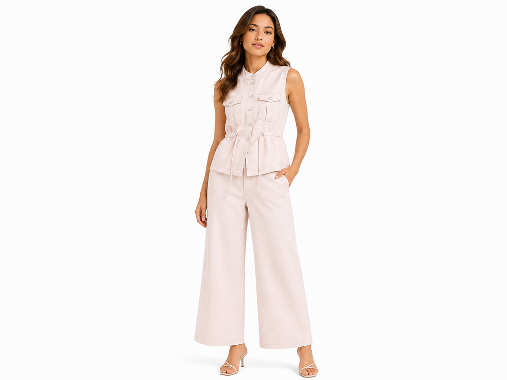 Women utility vest& wide-leg pants co-ord set