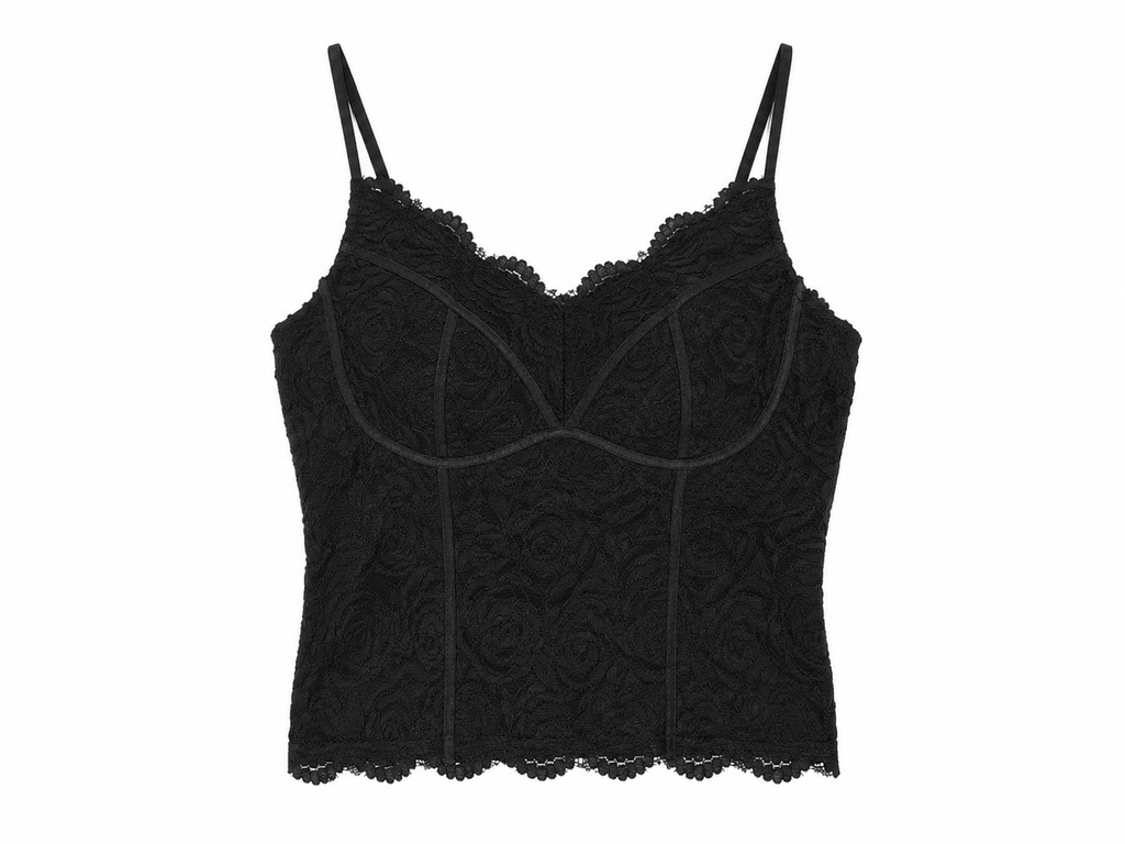 Black floral lace corset cami top