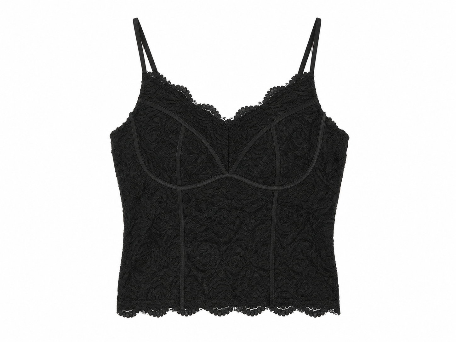 Black floral lace corset cami top