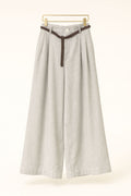 Light Grey Wide-Leg Trousers with Braided Belt Detail