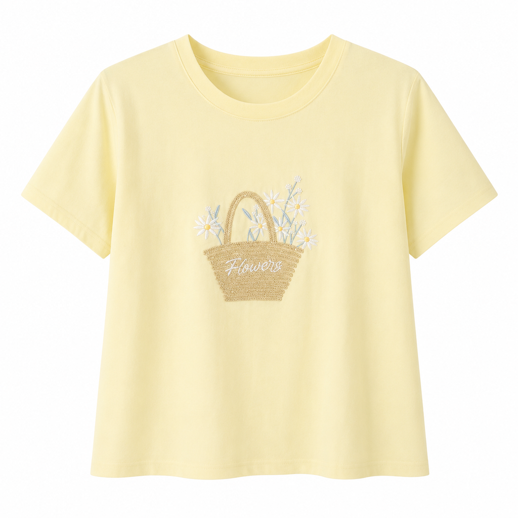 Butter yellow floral embroidery tee