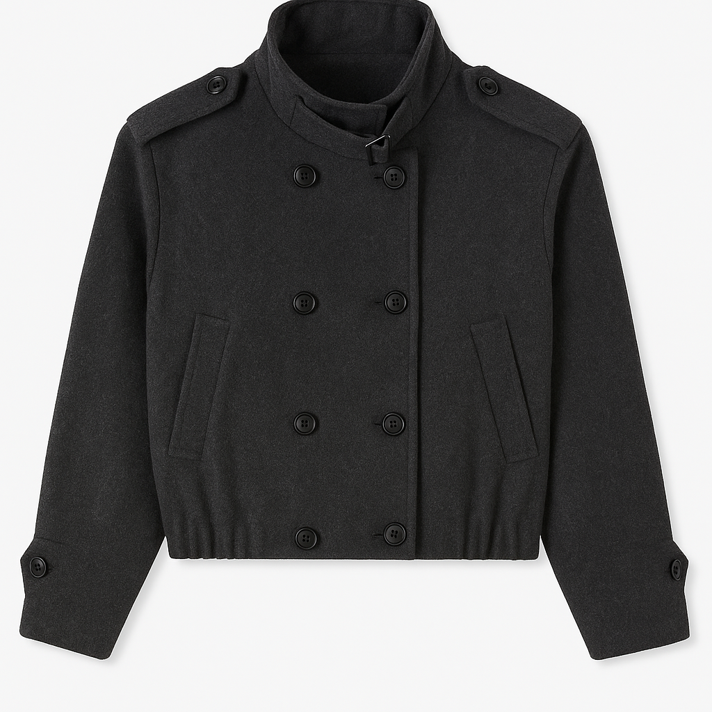 Black Wool Double-Breasted Short Jacket