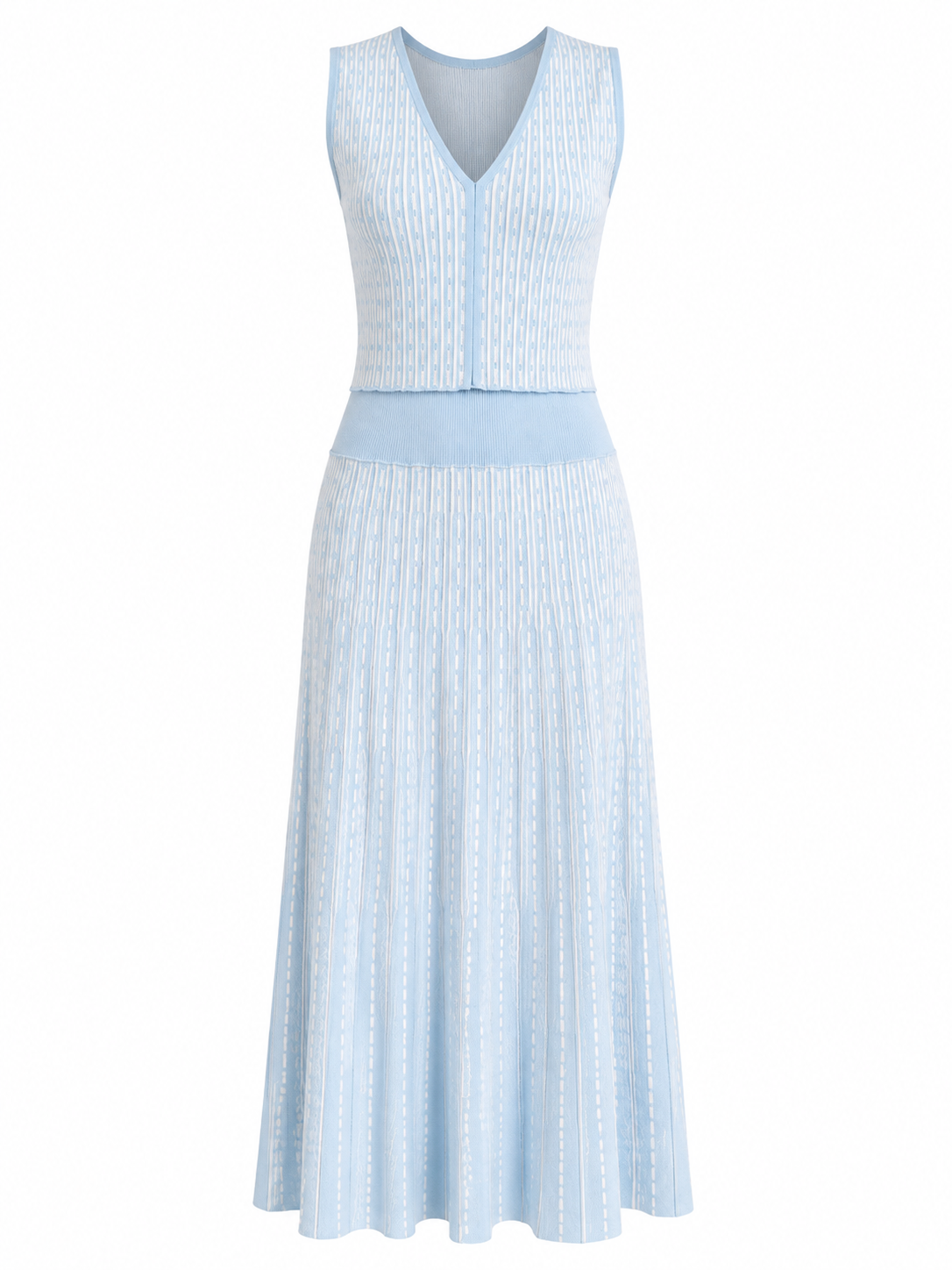 Sky blue striped knit top& maxi skirt set