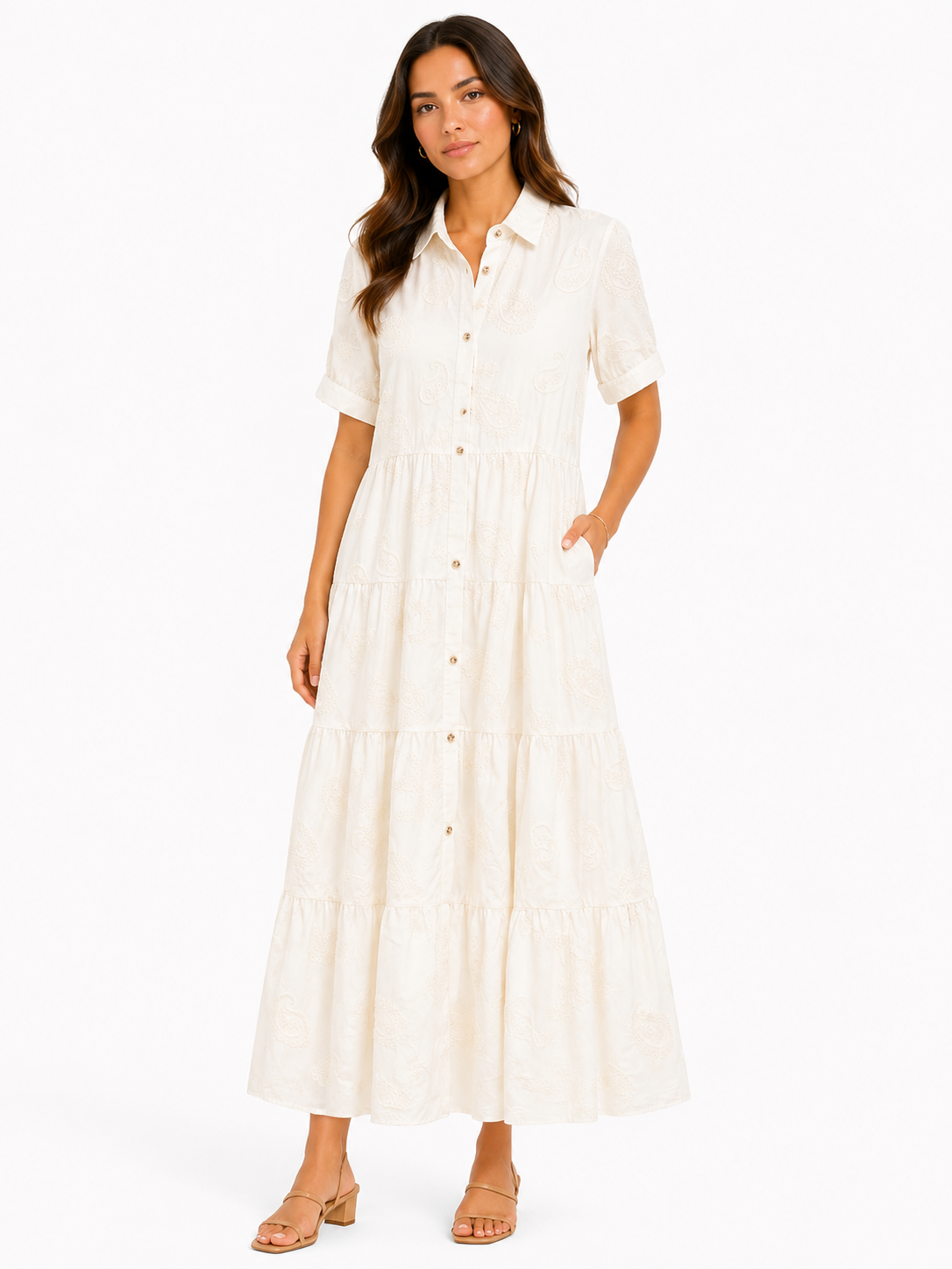Ivory embroidered paisley maxi dress