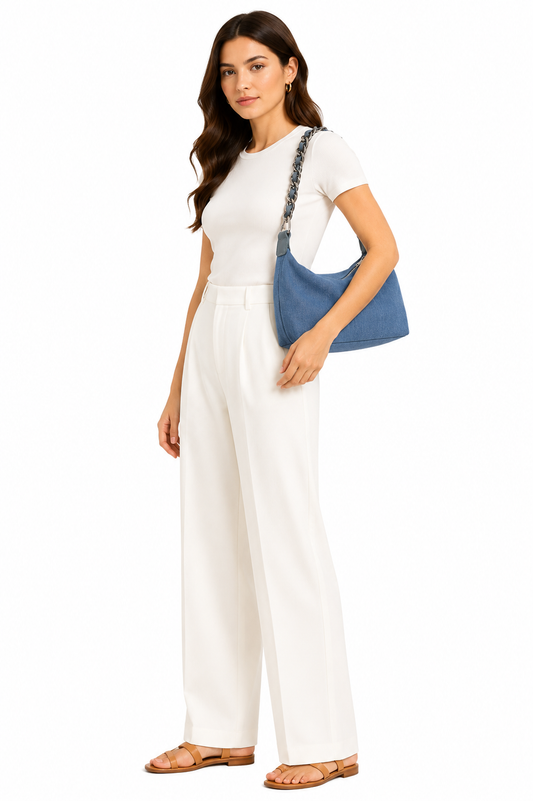 Denim chain shoulder bag