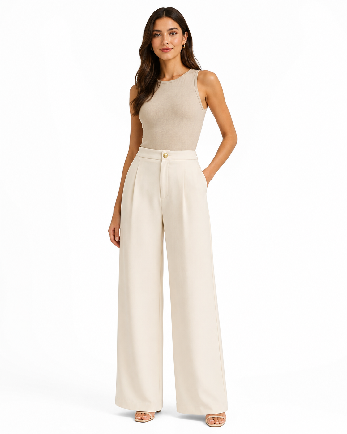 Ivory wide-leg tailored pants