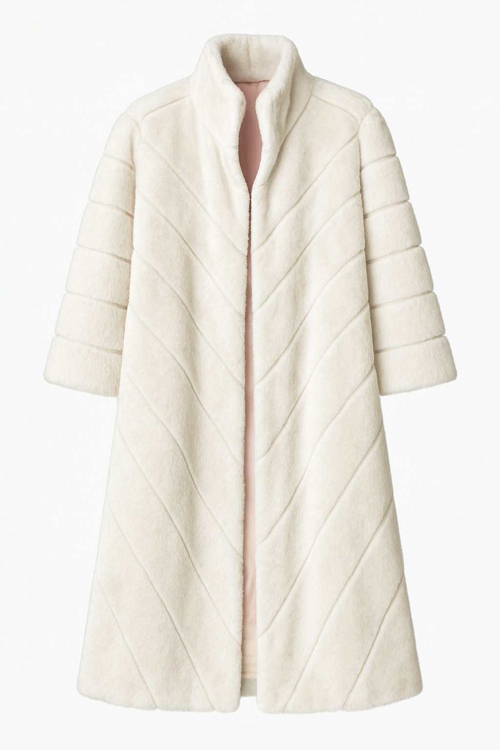 Cream Long Coat with Stitch Detail