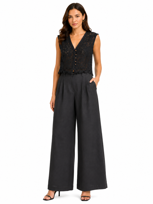 Midnight lace button vest