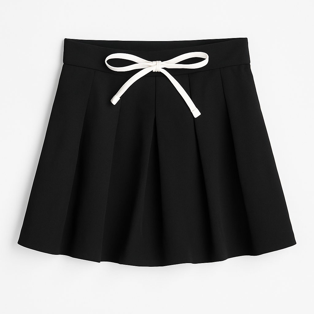 Pleated Mini Skirt with Ribbon Tie