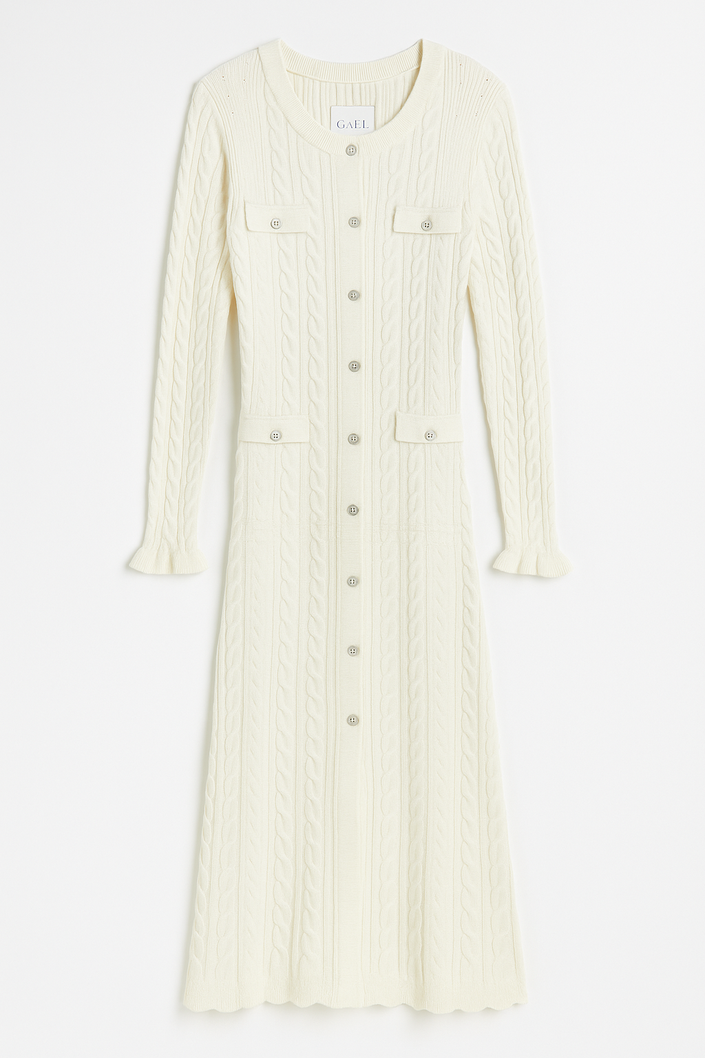 Ivory Knit Dress with Front Buttons