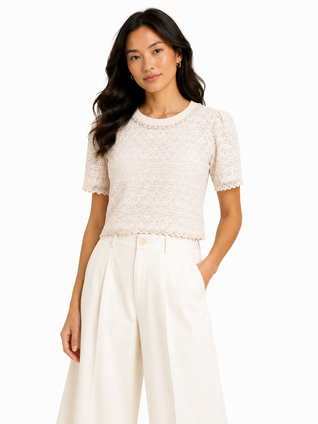 Elegant lace short sleeve blouse