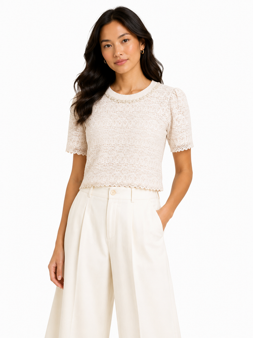 Elegant lace short sleeve blouse