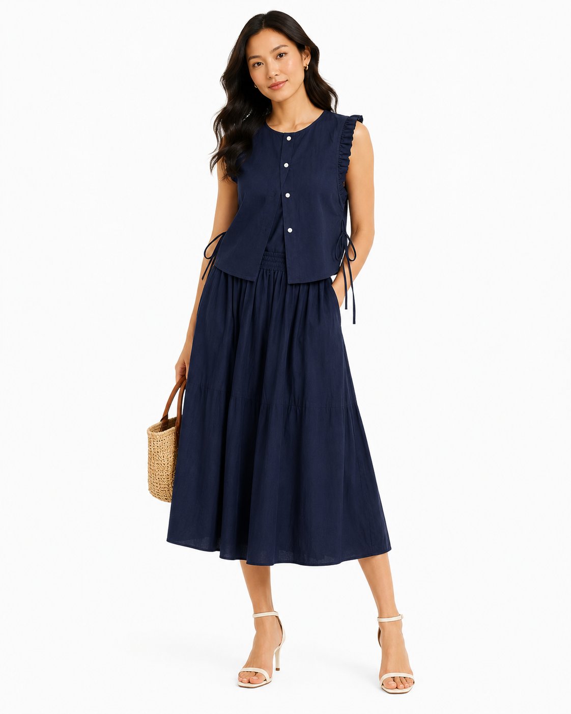 Navy linen tow-piece skirt set