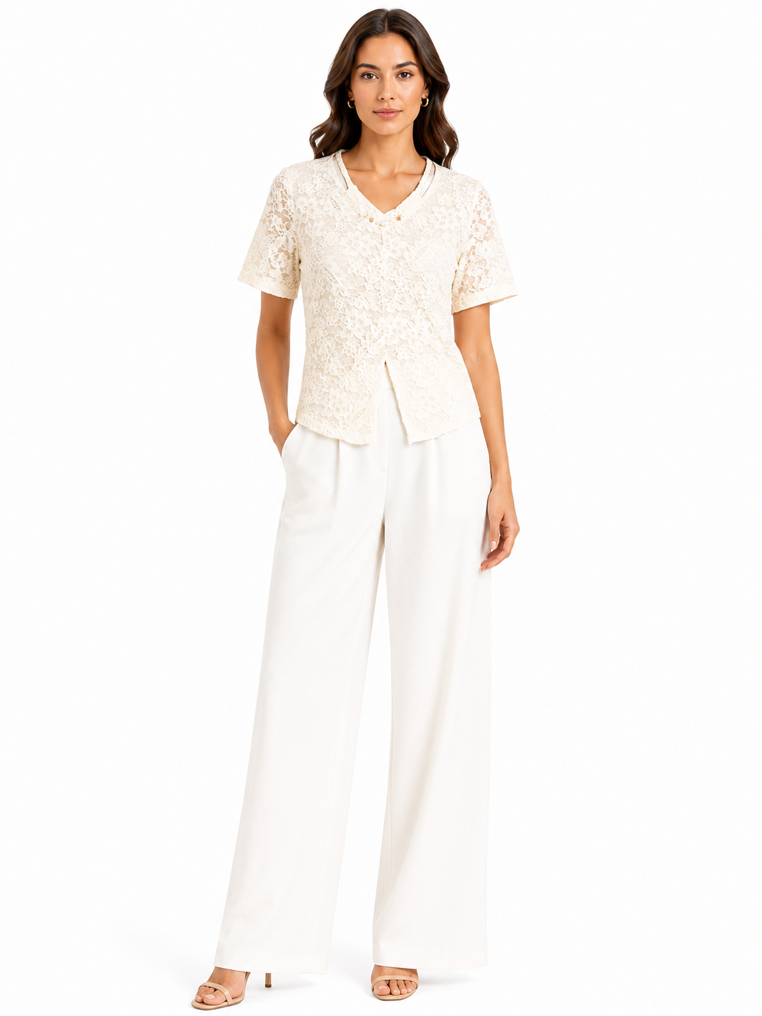 Ivory floral lace v-neck top