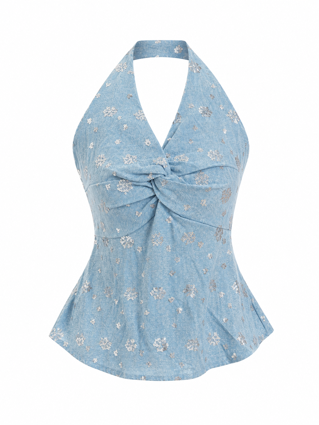 Girls blue sequin halter smacked top