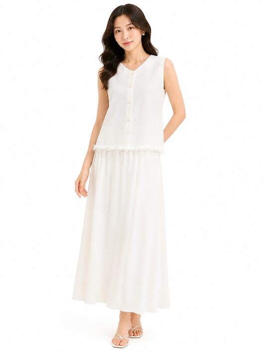 Women white vest & flowy maxi skirt set