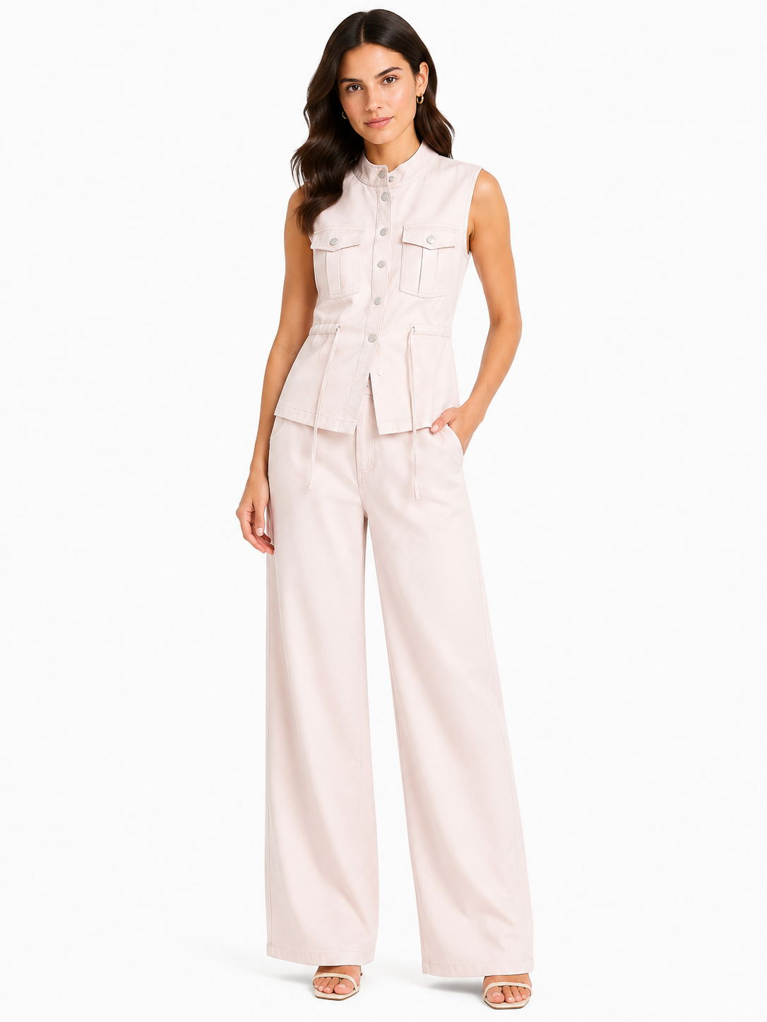 Women utility vest& wide-leg pants co-ord set