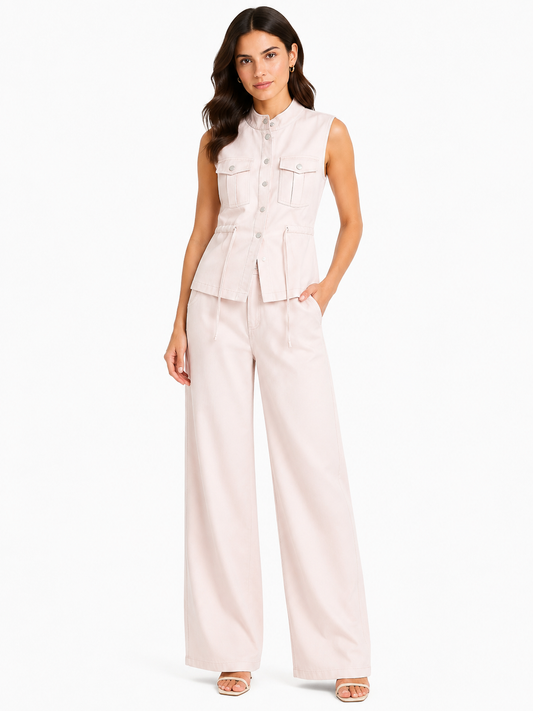 Women utility vest& wide-leg pants co-ord set