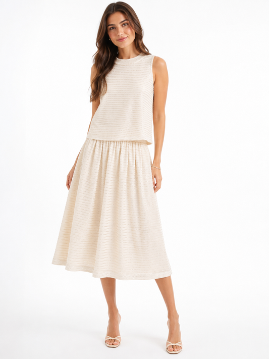 Women’s Ivory Sparkle Knit Sleeveless Top & flared skirt Set