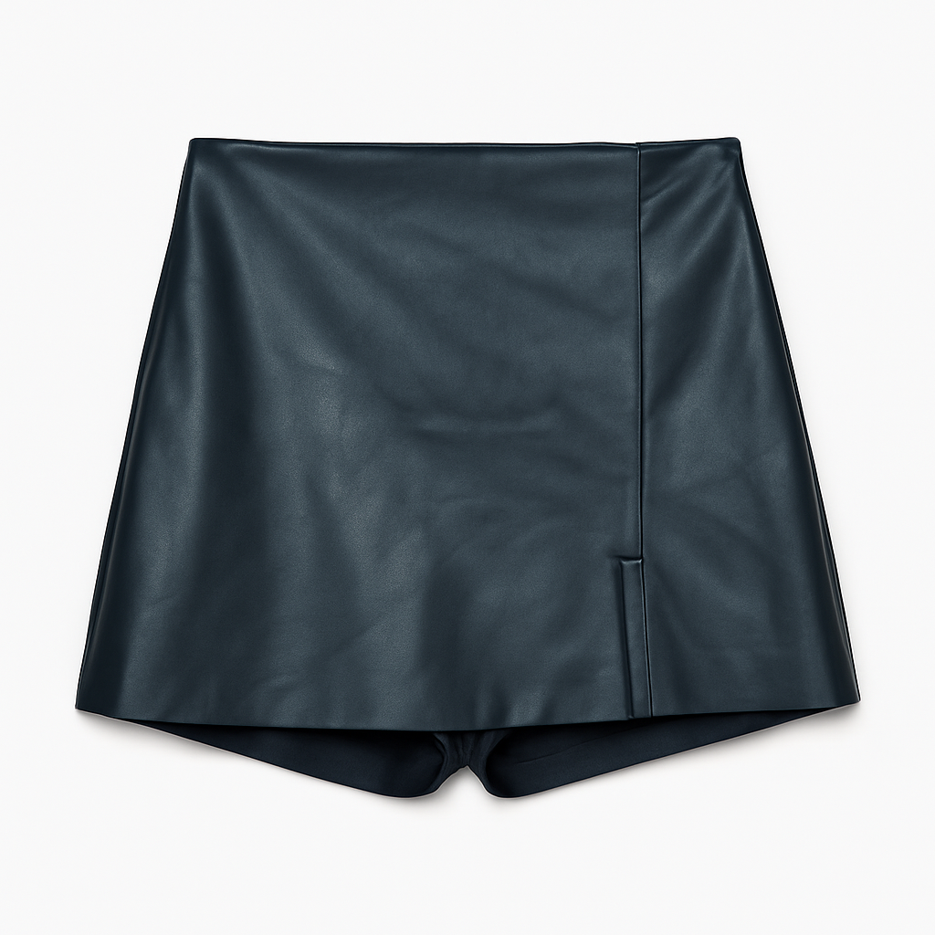 Navy Faux Leather Skort