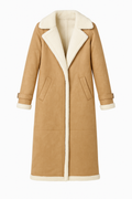 Camel Shearling Long Coat with Contrast Lining