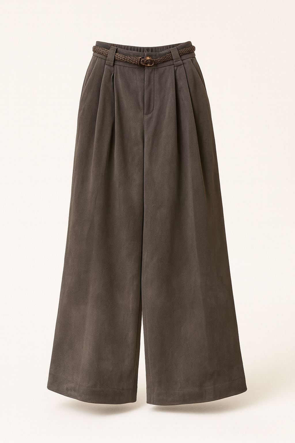 Charcoal Wide-Leg Trousers with Braided Belt