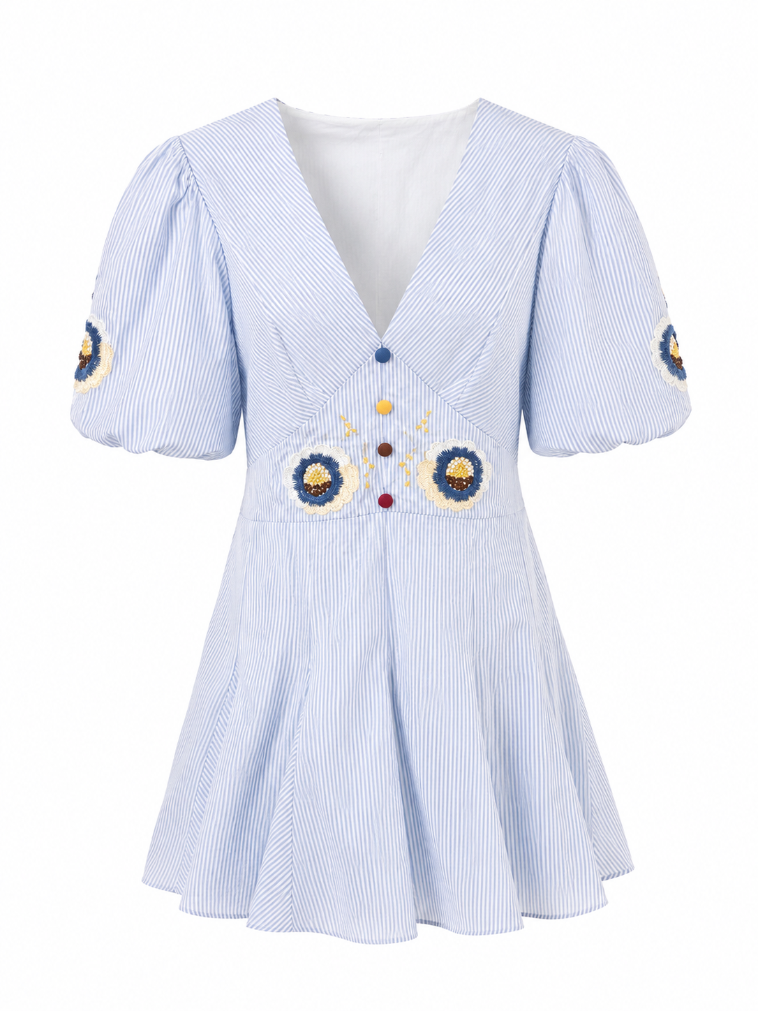 Chic pinstripe puff sleeve skater dress
