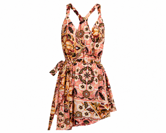 Boho patchwork tie-waist mini dress