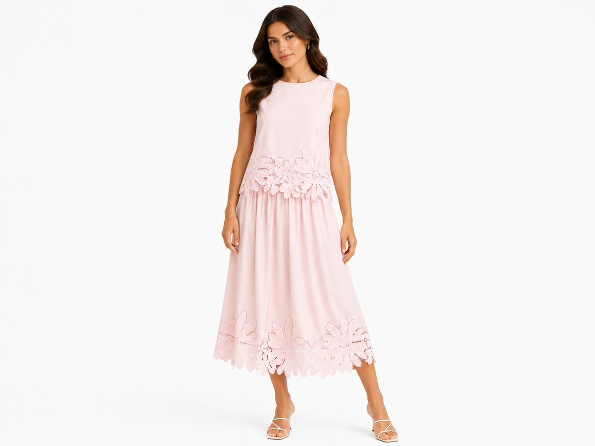 Blush floral lace top& midi skirt set