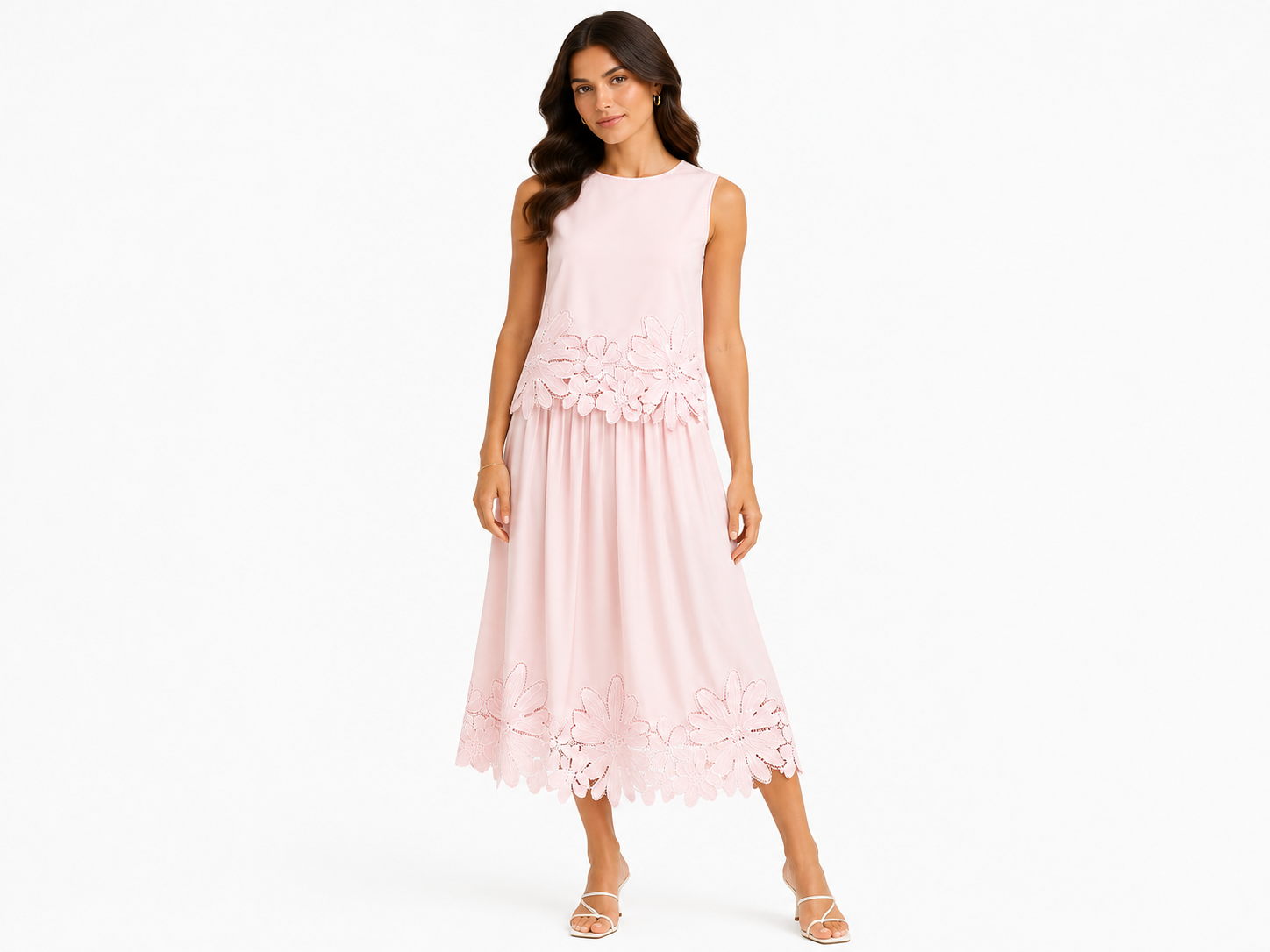 Blush floral lace top& midi skirt set