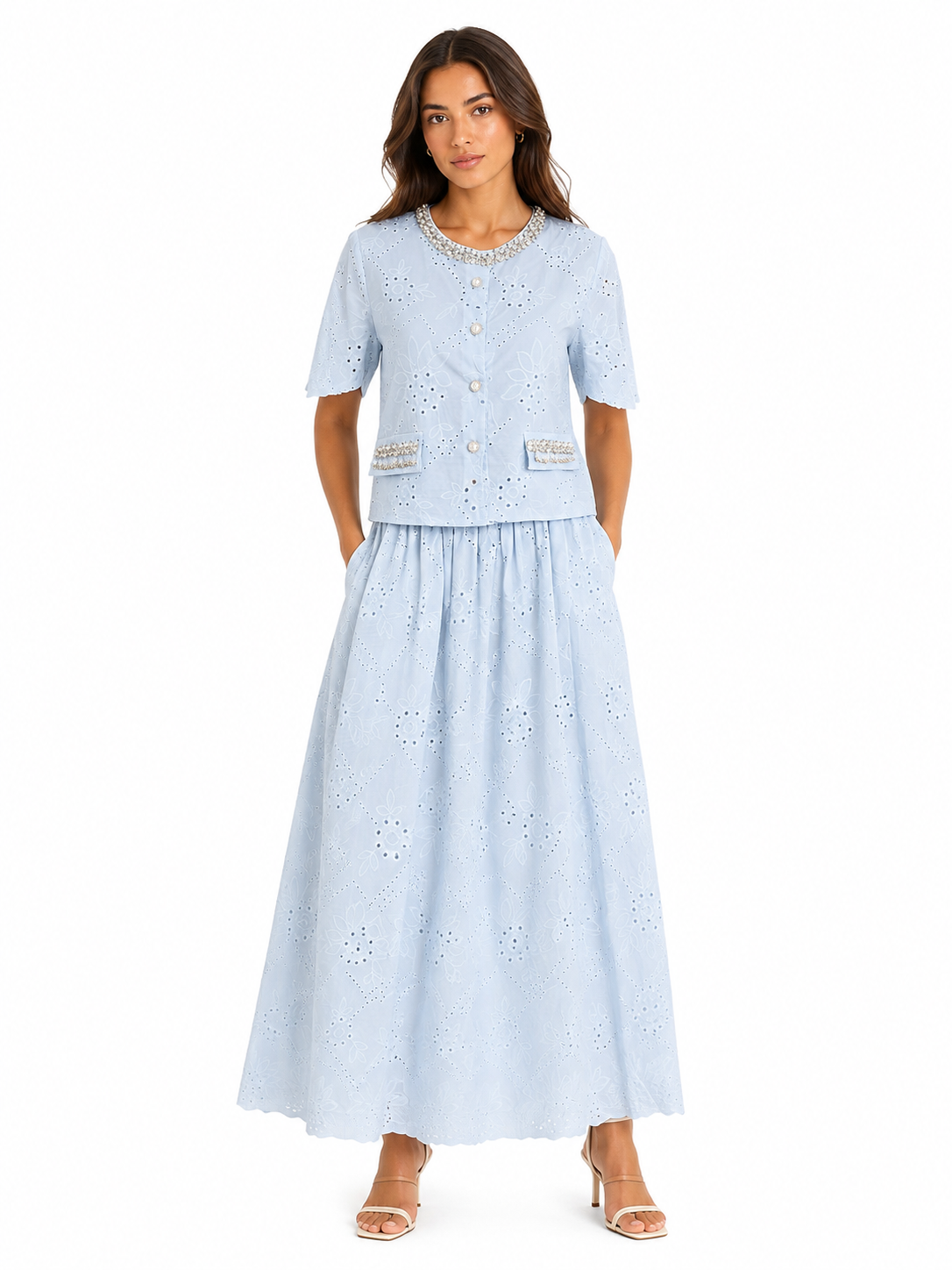 Pearl bloom embroidered