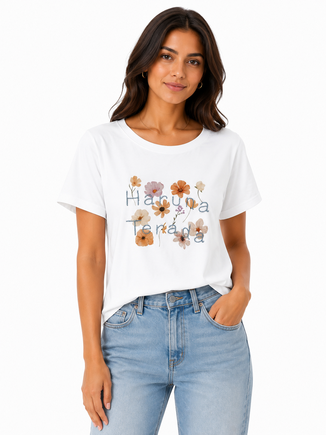 Women’s White Floral Embroidered Graphic T-Shirt