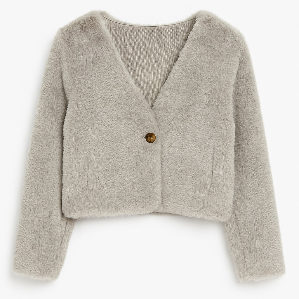 Soft Faux Fur Cardigan in Light Gray