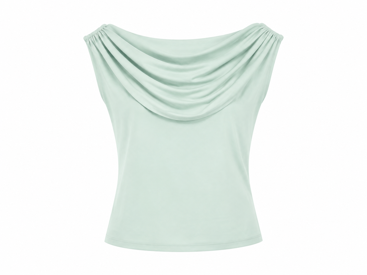 Women mint green draped cowl neck top