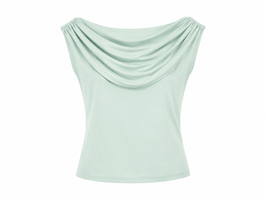 Women mint green draped cowl neck top