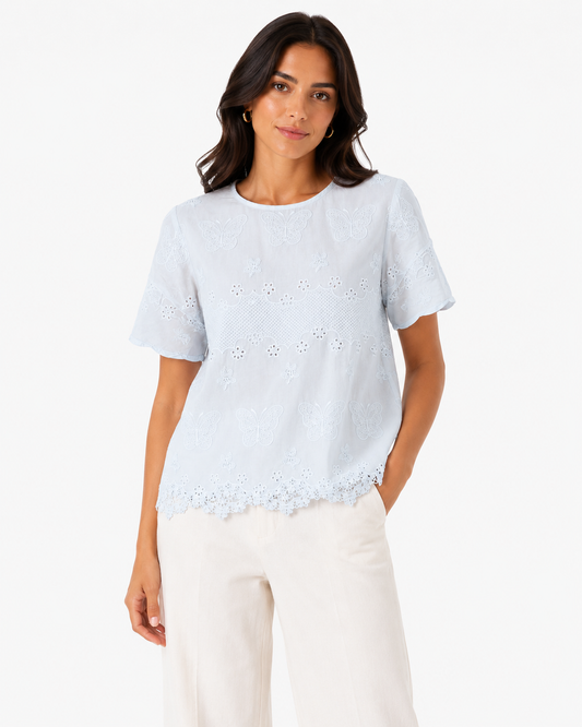 Women butterfly embroidered lace blouse