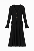 Black Ribbed Knit Peplum Cardigan Dress
