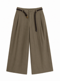 Olive high-waisted wide-leg culotte pants with braided blet